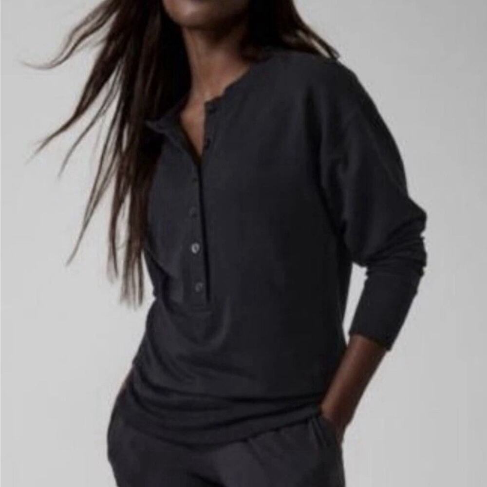 Athleta Black Balance Henley 1/2 Button Sweatshirt Sz 1x NWOT